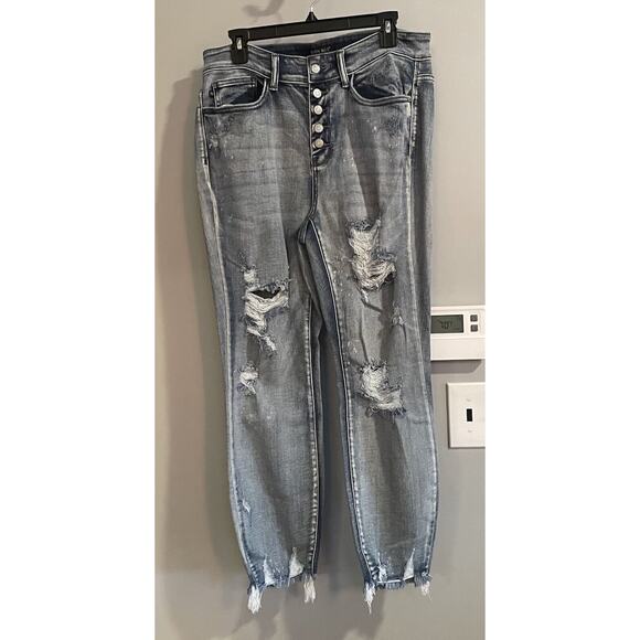Judy Blue Jeans Destroyed Denim High Waist Skinny Fit Button Fly‎ Size 14W - Picture 1 of 9